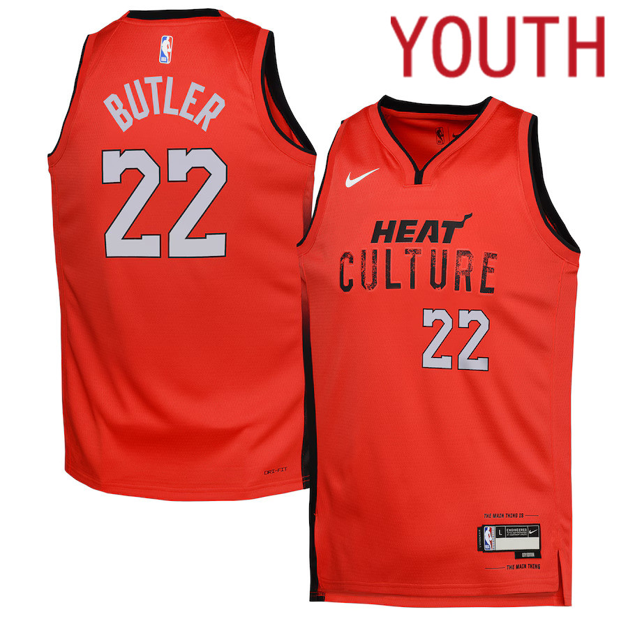Youth Miami Heat #22 Jimmy Butler Nike Red City Edition 2024-25 Swingman Player NBA Jersey->youth nba jersey->Youth Jersey